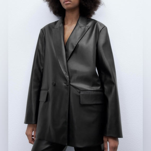 Zara Faux Leather Oversized Blazer NWT - Picture 3 of 8